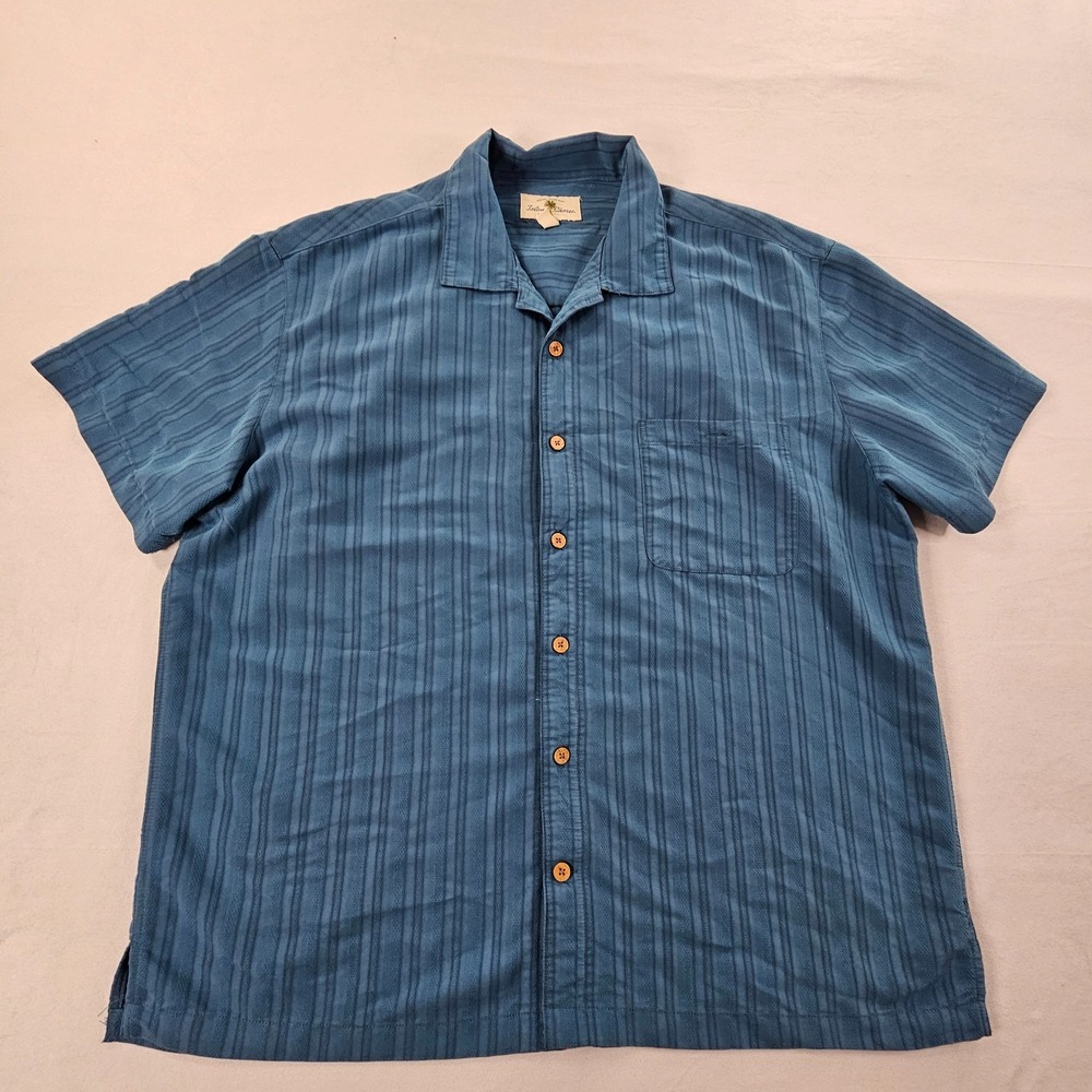 Island Shores Blue Striped Short Sleeve Rayon Polyester Button-Up Shirt Mens 2XL